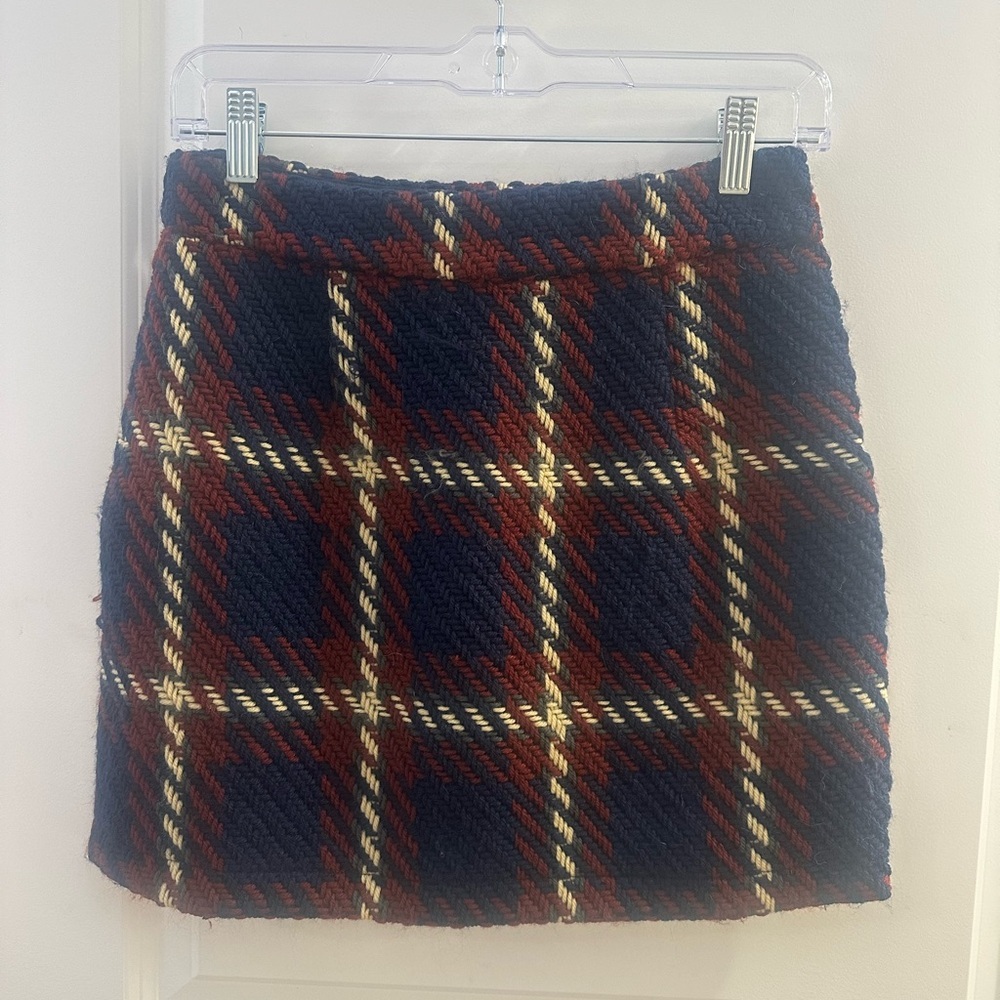 English Factory Navy Plaid Tweed Mini Skirt - Women's Size Small EUC